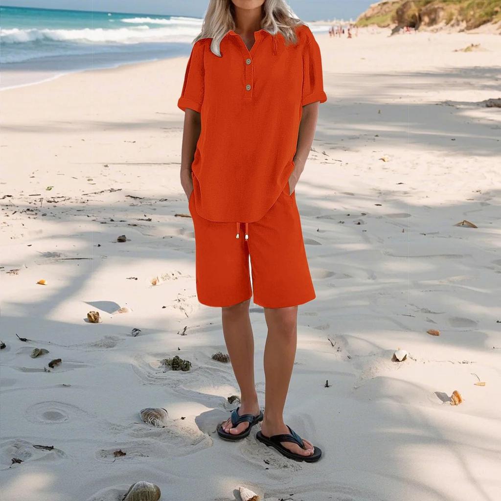 Women's Casual Pants Set Fashion Women's Shirt Soild Two Piece Set