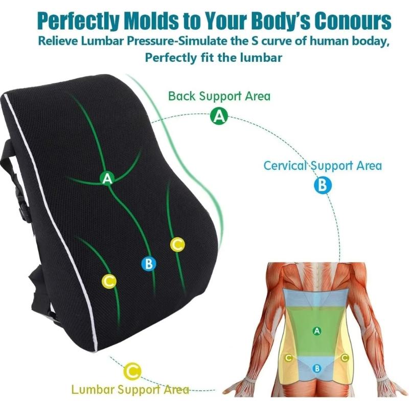 Pains Relief Seat Memory Lumbar Pillow Support Suitable for Car Models And Office Task Chairs