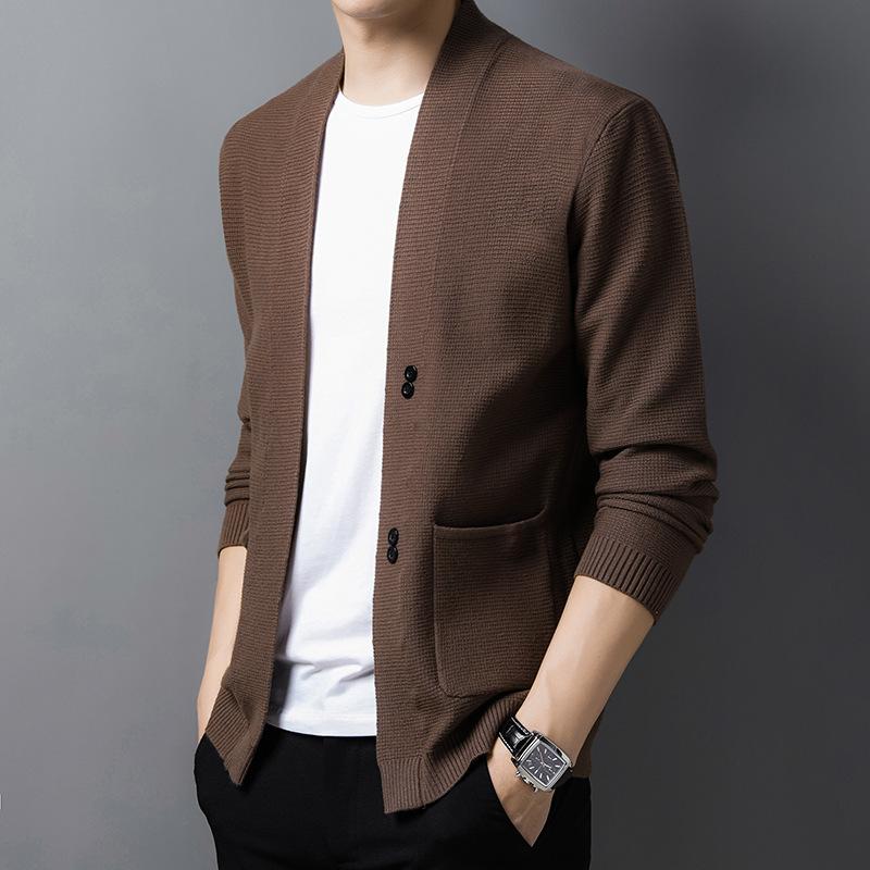 Spring and Autumn Men's Knitted Sweater Cardigan Men's Coat Top Fashion Casual Solid Color Sweater Men