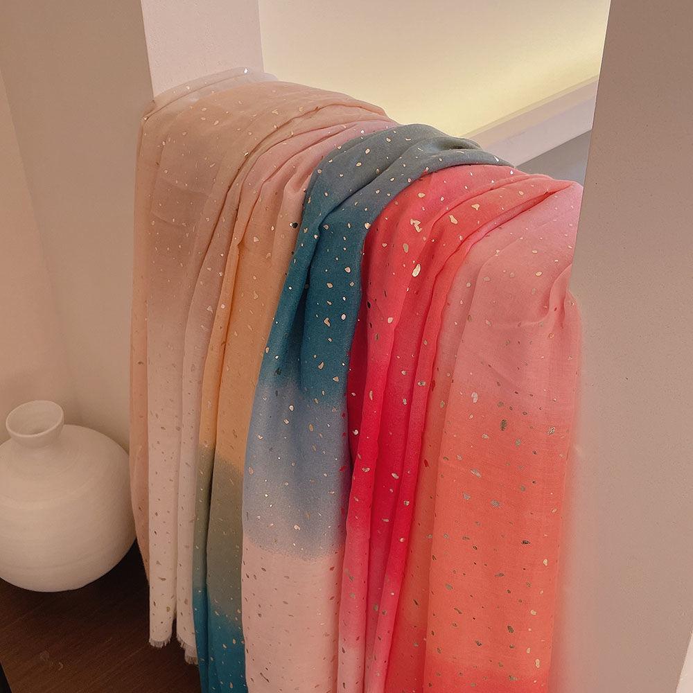 Gold Plated Star River Color Blocked Cotton and Hemp Scarf for Women Breathable and Fashionable Shawl Thin Edition