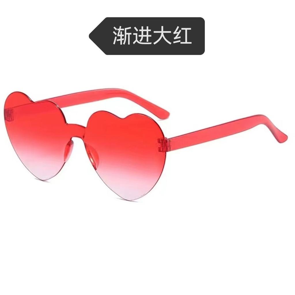 Peach Heart Sunglasses Love Glasses Trend Frameless One-Piece Marine Film Dazzling Color Sunglasses