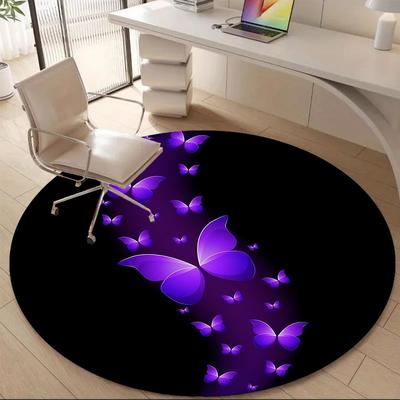 1 Stück Schmetterling Lila Büro Runder Teppich, Innenmatte Geeignet Für Büro, Unter Bürostühlen Schlafzimmer Wohnzimmer Heimdekoration, Raumdeko T137