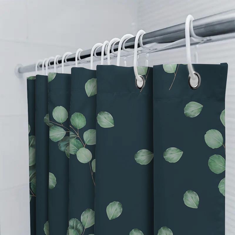 Leaf Print Bath Curtain Setgreen Leaves Pattern Shower Curtains For Home Decoration In Dark Blue Perfect Gift Idea For Bathroom