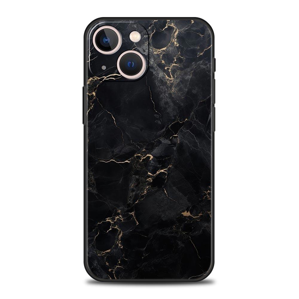 Phone Case For iPhone 16 15 14 13 12 11 Pro Max XS X XR SE 7 8 Plus Soft Silicone Black Cover Funda Fashion Marble Pattern