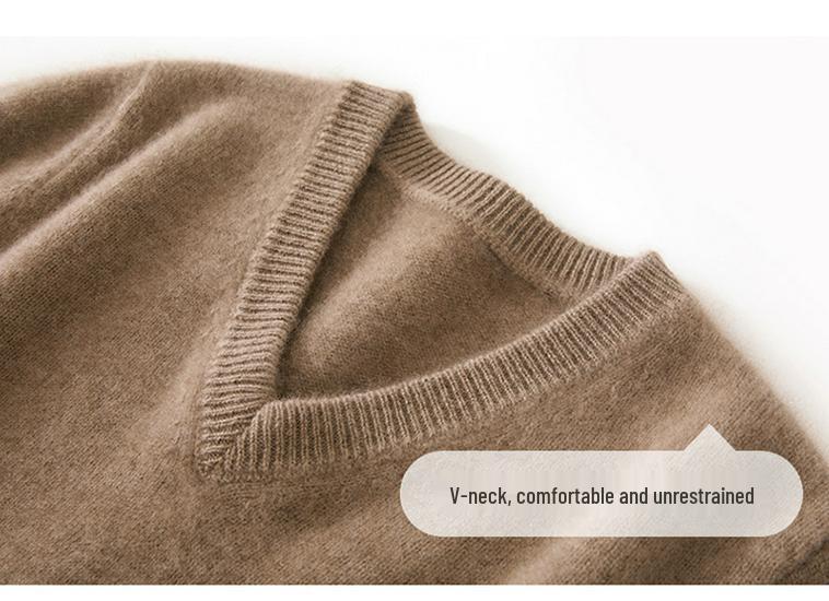 Damen Kaschmir V-Ausschnitt Pullover - Verdickte Herbst/Winter Strickware, Langarm, Überschnittene Schulter, Sieben-Stich Pullover Basisschicht.