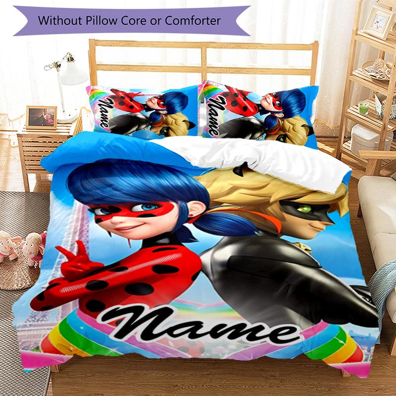 3pcs Ladybug3 Cover Set - Personalized Name, HD Printed Bedding with 1 Cover and 2 Pillowcases - Perfect for Home Decor, Easy Care