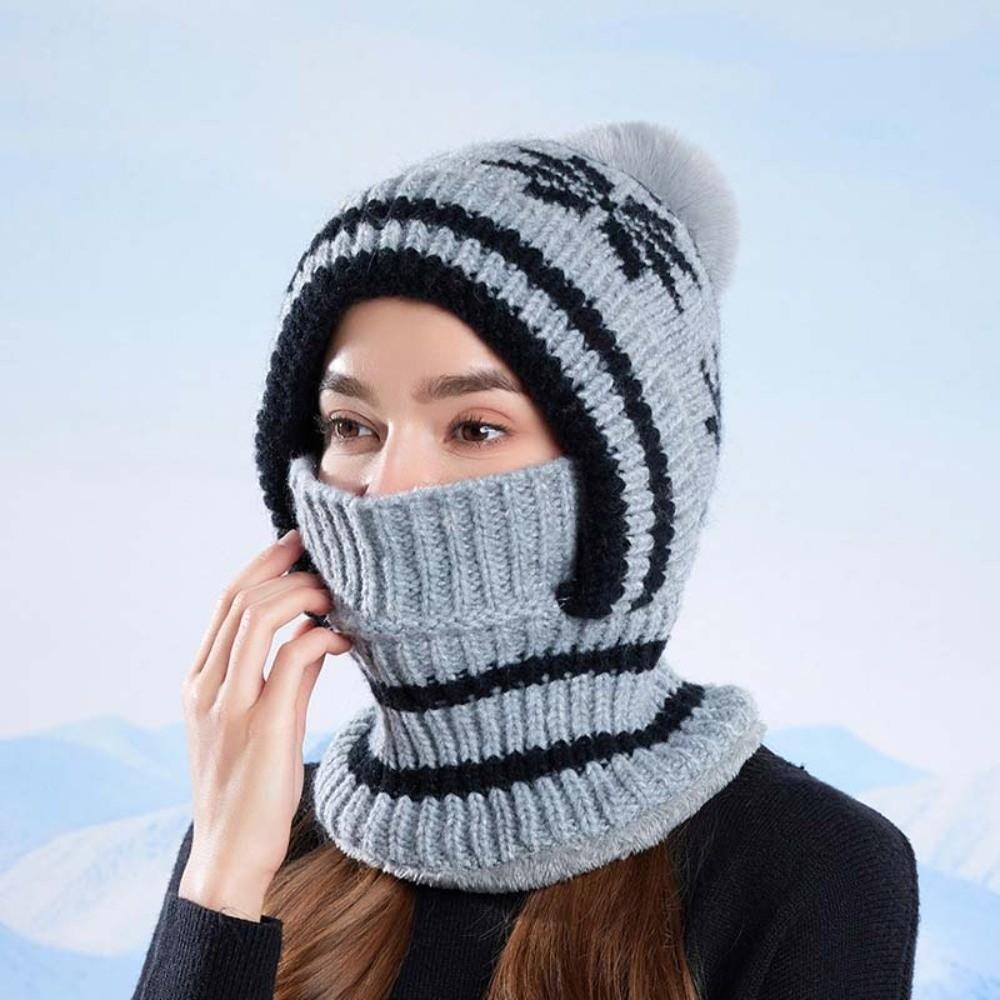 Ear Protection Winter Beanie Mask Fleece Lining Integrated Scarf Cap Daily Wear