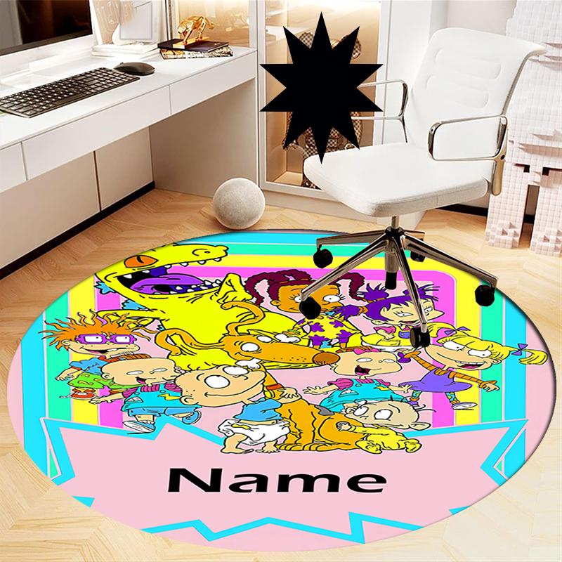 Custom Name Rugrats Printed Round Rug Carpet Chair Rug Area Rug Entryway Doormats,for Office Chair Living Room Bedroom Kitchen Room.