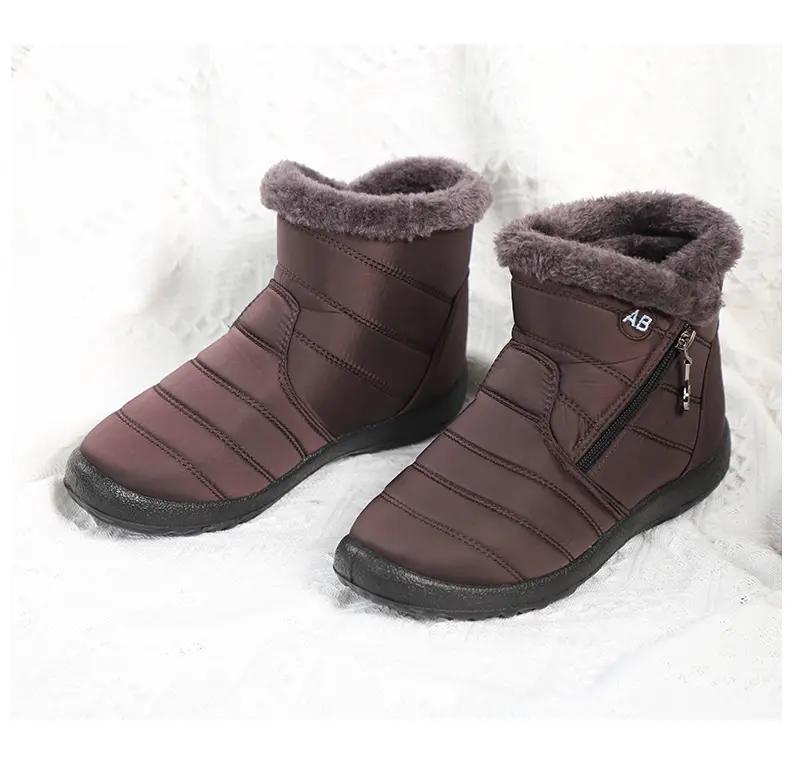 Women Waterproof Snow Boots Side Zipper Decor Pendant Fuzzy Plush Collar Non Slip Soft Sole Warm Outdoor Winter Ankle Booties