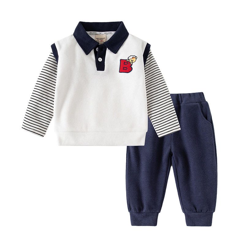 Children's Clothing Spring and Autumn Kids Lapel Suit K-style Boys False Two-Piece Sweaters Baby Casual Pants Twinset Outfit
