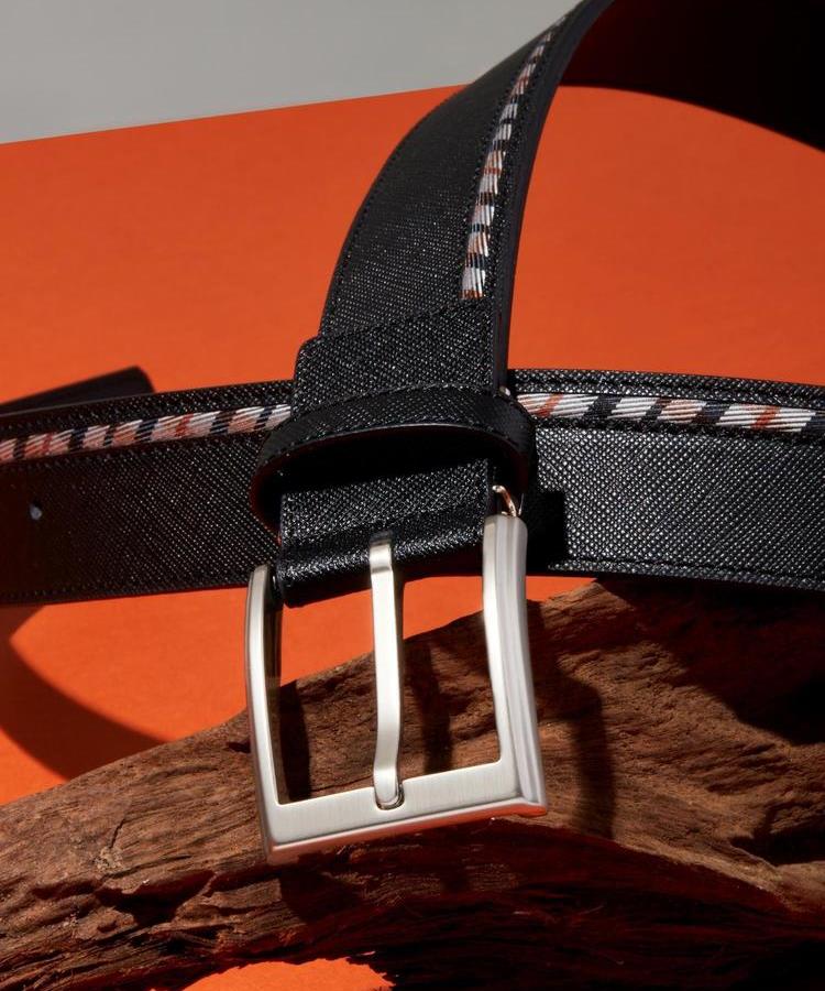 Dagseunamseongaegseseoli Black One Check Line Strap Cowhide Tab Belt Dbbe6F201Bk