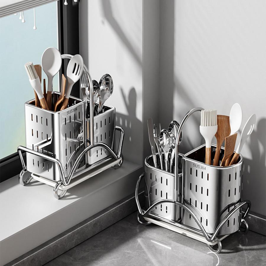 Kitchen Draining Storage Rack Stainless Steel Wall Mounted Organizer Holder For Chopstick Spoon Fork Practical Storage Bracket