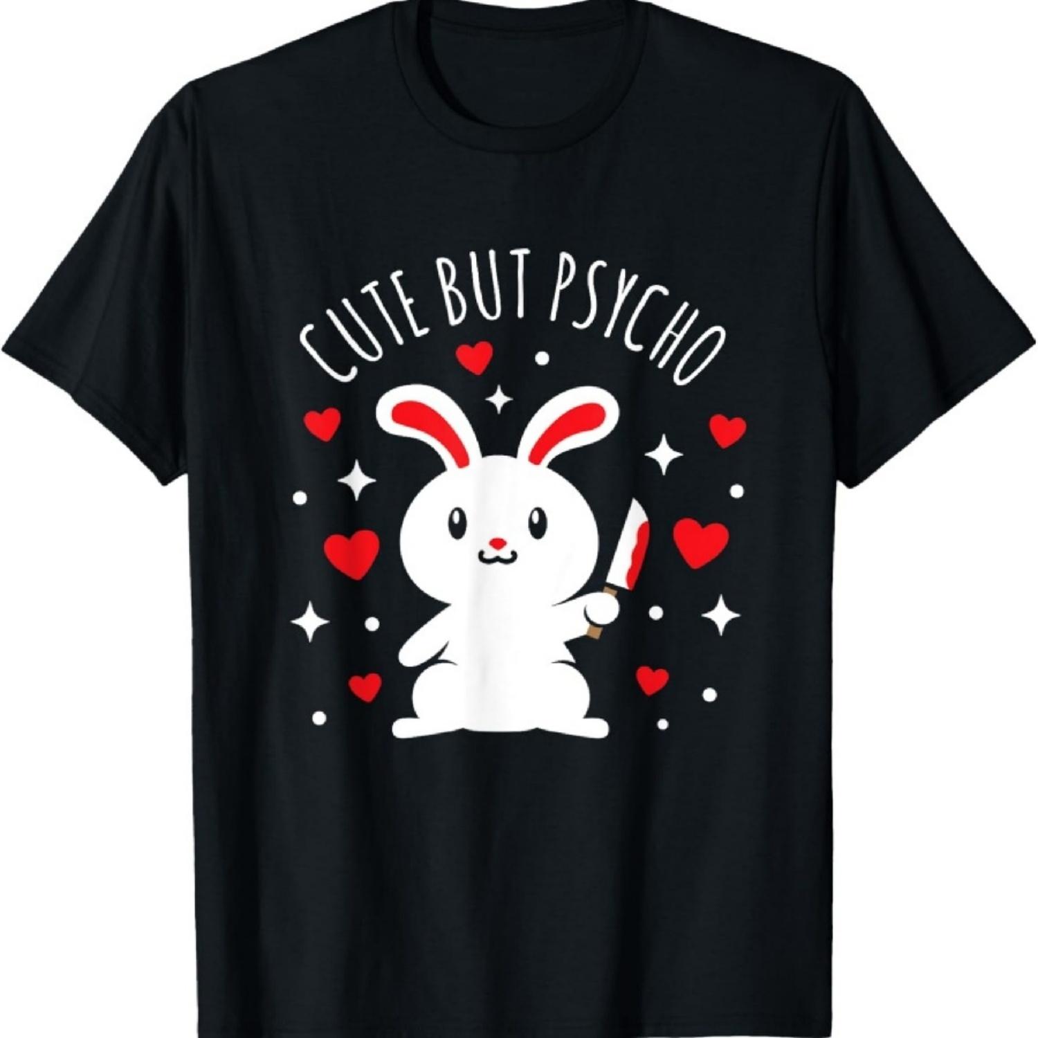 Милый, но психованный - Забавная футболка с кроликом-убийцей XXXXXL чёрный