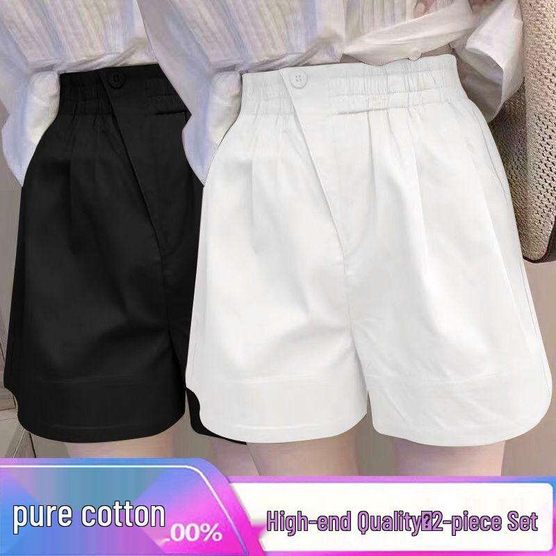 Women's 100% Cotton High Waist Summer Casual Plus Size Wide Leg Shorts