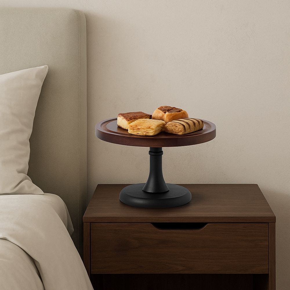 Circular Shape Wooden Cake Stand 8 Inch Fruit Snacks Storage Tray  Kitchen