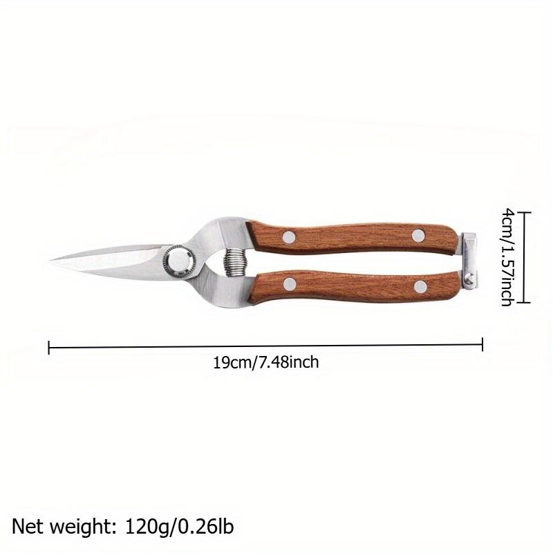 19cm Straight Blade Garden Pruning Shears, Solid Wood Non-Slip Handle, Manganese Steel Scissors for Fruit Picking & Plant Grafting