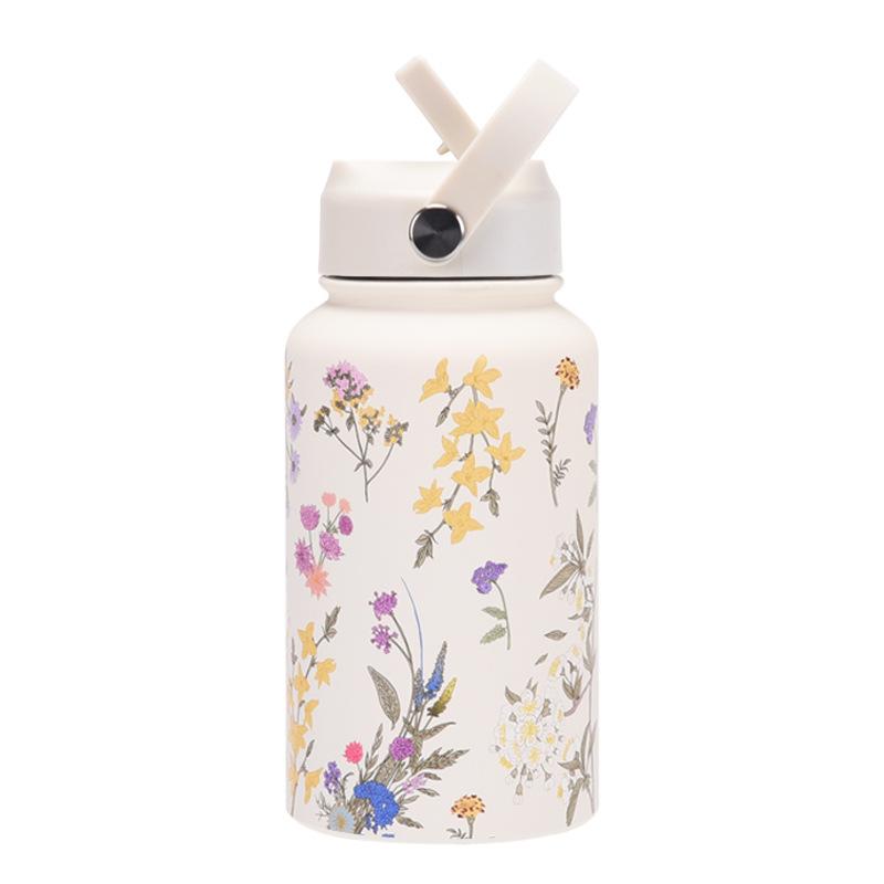 650Ml Sports Kettle Portable Handle Straw Water Cup Stainless Steel Beauty Mouth Printed Cup