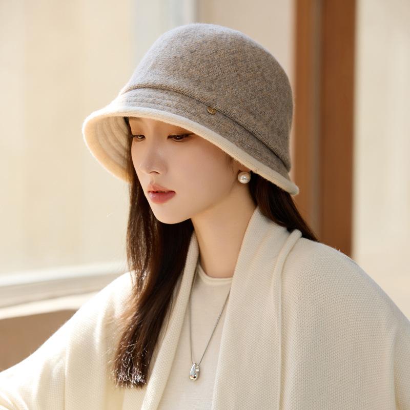 Elegant Temperament Basin Hat Women's Autumn and Winter Fashion Bucket Hat Bucket Hat Women's Winter Knitted Wool Hat Outdoor Travel Windproof Hat