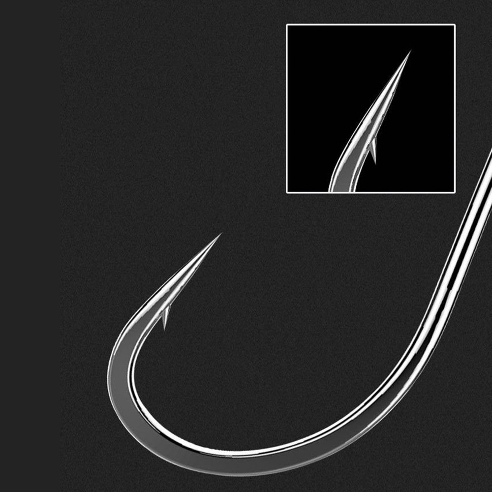 Black Nickle Big Long Shank Off-set Fishing Hook Barbed Fishing Hooks Flattened Sharped Fishhooks