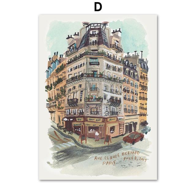 Ilustrație desenată manual Paris Tower Cafe, artă de perete, pictură pe pânză, postere și imprimeuri nordice, imagini de perete pentru decorarea camerei de zi