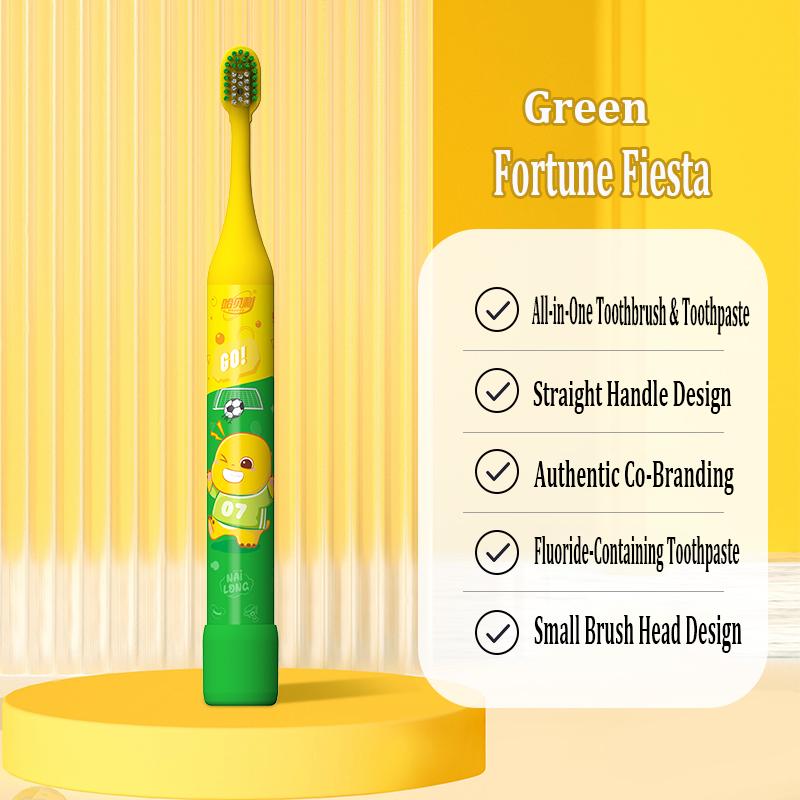 Happily OEM Cartoon Toothbrush for Kids Travel Portable Children's Oral Care Soft Toothbrush With Toothpaste Inside Press Type