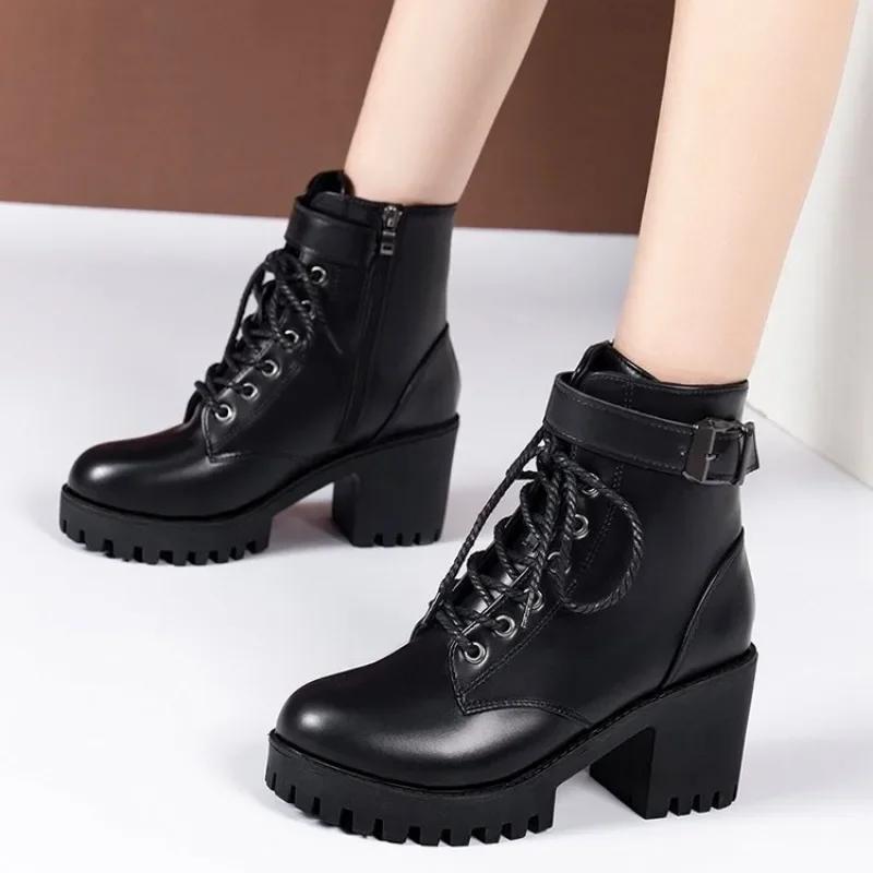 2025 Damen Winter Leder Damen Winterstiefel Dicke Wolle Warm Hochhackig Echter Stiefel Hochwertige Damen Schneestiefel Damenschuhe