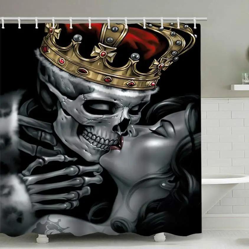 Halloween Shower Curtain 3D Printing Horror Skull Motorcycle Waterproof Bathroom Curtains Bathtub Screen Decor with 12 Pcs Hooks
