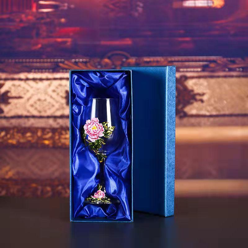 Superior Enamel Peony Glass Crystal Champagne Cup Set Goblet Glasses Glasses of Wine Wineglass Luxury Glass Cups Vintage Whiskey
