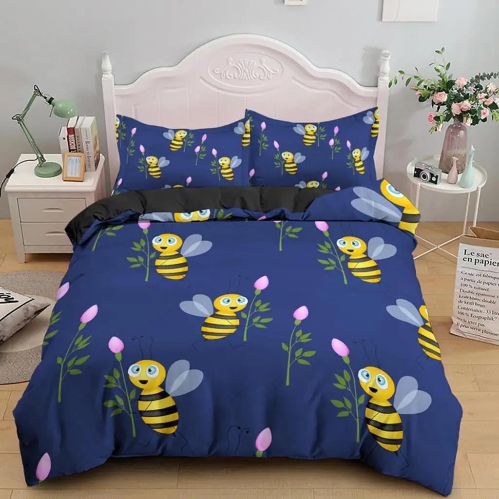 Set da letto a nido d'ape di ape Fauna selvatica volante Geometrico Floreale Copripiumino Singolo King Size Microfibra Esagono Alveare Copripiumino