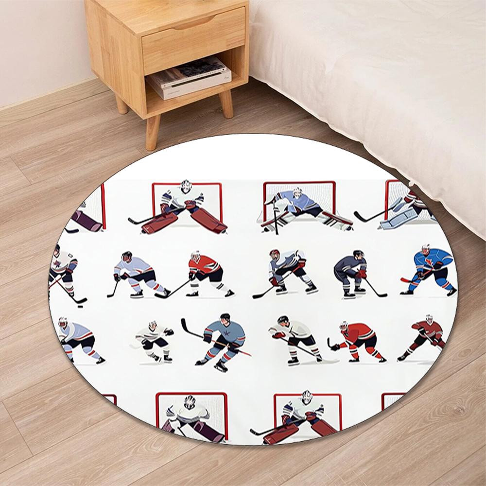ice hockey Printed Round Rug Carpet Chair Rug Area Rug Entryway Doormats,for Office Chair Living Room Bedroom Kitchen Room.