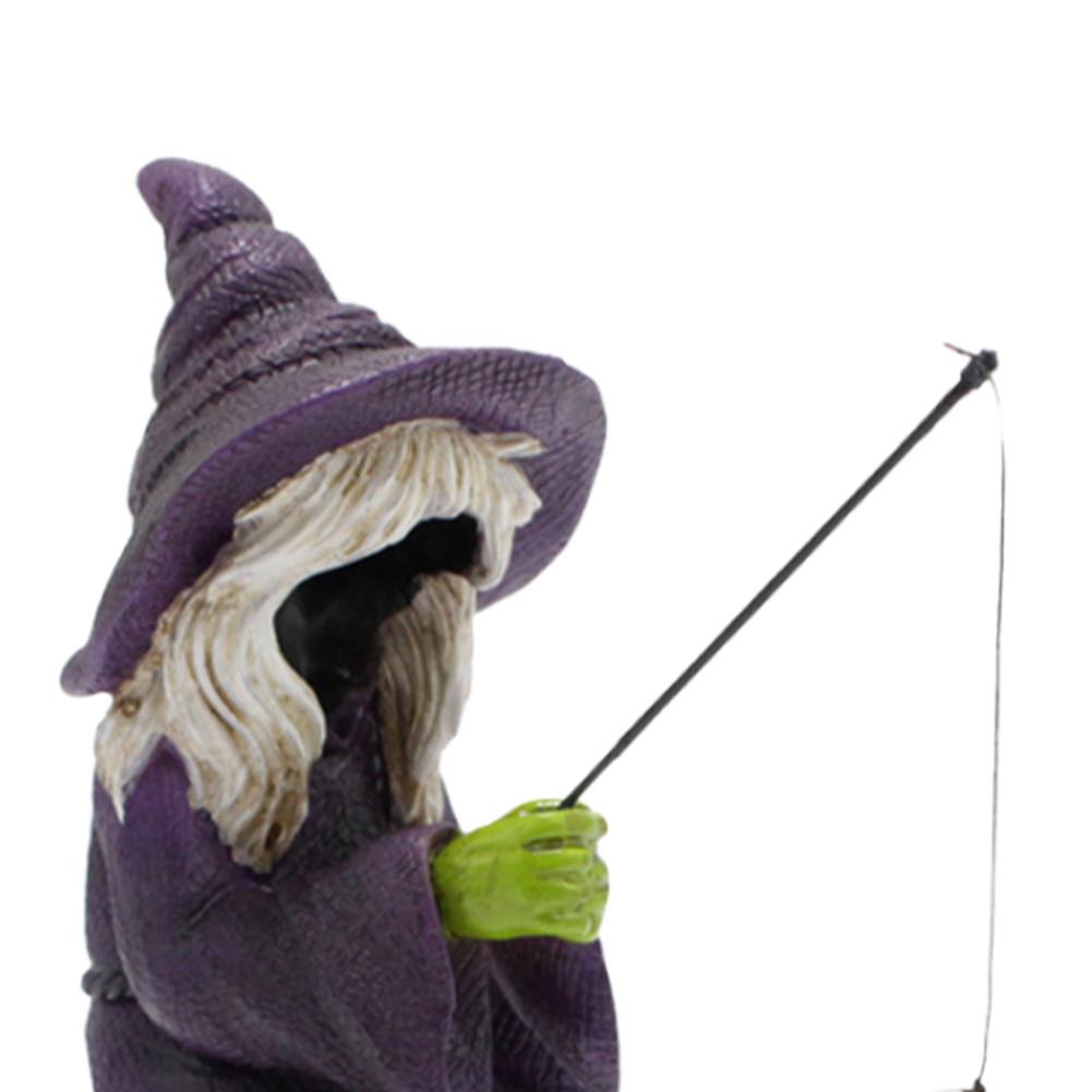 Resin Home Purple Witch Fishing Ornament Gift Funny Halloween Decoration Fishing Witch Sculpture for Ghost Festival Garden Yard