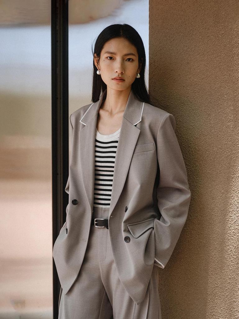 2026 Spring Women's Wool Blend Lapel-less Suit Jacket: Timeless, Elegant, Formal Wear