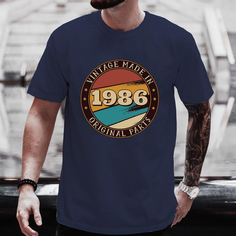 Unisex T-Shirt mit Rundhalsausschnitt Hergestellt 1986 Kassettenband Grafik-T-Shirt Retro Vintage Geburtstag Lässiges Kurzarm-Oberteil Für Musikgeschenk Tragen