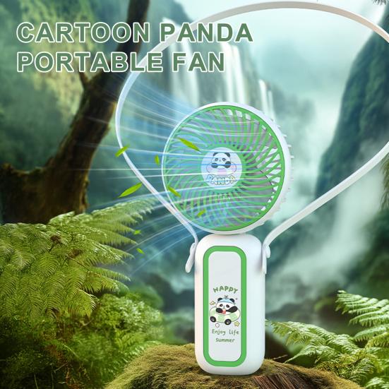 Cartoon Panda Folding Handheld Fan 3 Speed Hanging Neck Fan Portable Travel Outdoor Summer Small Personal Desk
