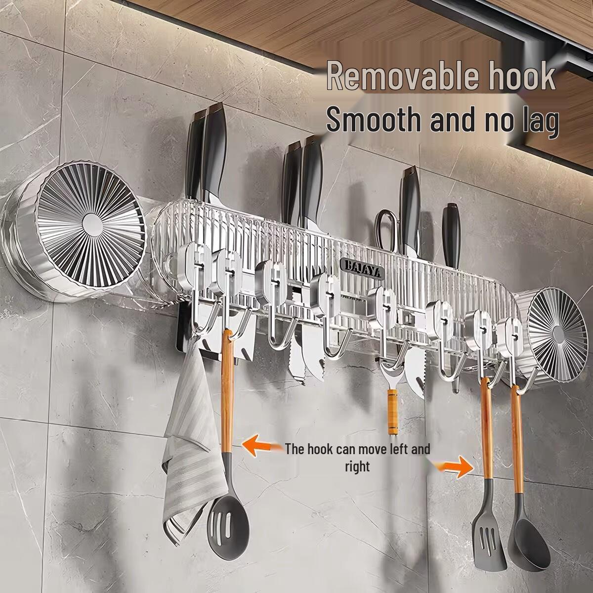 Wall-Mounted Kitchen Knife Holder with Suction Cup, Seamless Eight-Row Design, No-Drill, Strong Load-Bearing. прозрачный белый