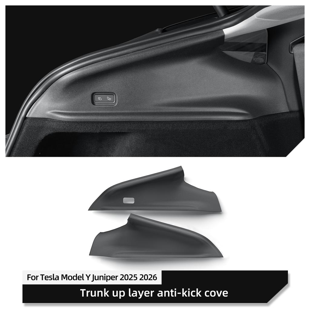 Bakre bagasjeromside sparkebeskyttelse for Tesla Model Y Lansering 2025 2026 Juniper Bil Øvre Lag Dekning Beskyttelsessett 2 stk Svart