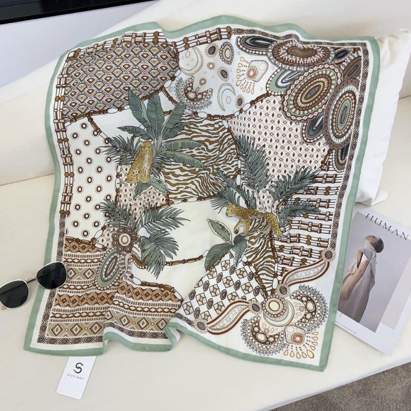 

68cm Jungle Animal Printed Scarf Women s Spring and Summer Thin Imitation Silk Scarf Retro Versatile Headscarf Shawl циан