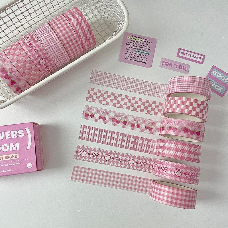 6Pcs/Lot Basic Grid Style Decorative Tape Cute Cartoon Creative Pink/Green/Red Washi Tape School Stationery