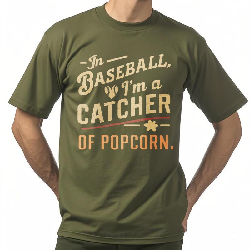 Casual Tee Summer top Relaxed Fit For him Crew Neck tshirt Oversized In Baseball Im a Catcher of Popcorn Trendy Man Teeshirt
