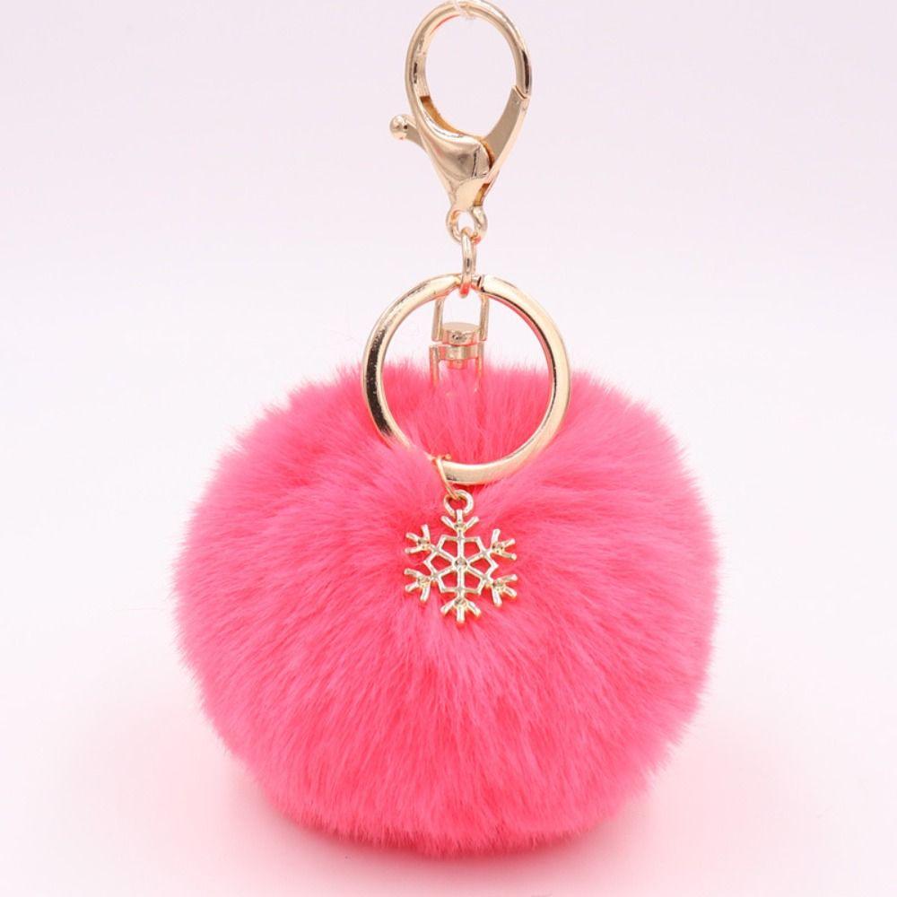 Snowflake Fur Ball Key Chain Bag Charm Plush Ball Keyring Fashion Pompom Pendant  Women Girls