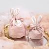 Easter Rabbit Bunny Ears Candy Bag Ribbon Bowknot Jewelry Pouches Egg Basket Storage Tote Cookie Container AXYD
