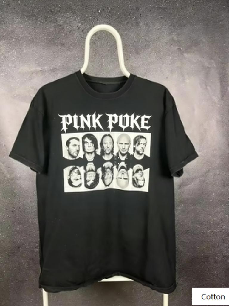 Vintage Pink Poke Parody Graphic T Shirt, Cotton Crew Neck Short Sleeve Tee, Mirror Band Photo Print Unisex Top