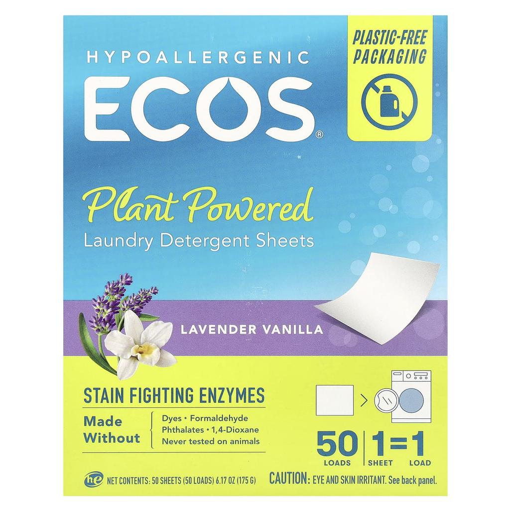 Ecos®, Vegetable Laundry Detergent Sheets, Lavender Vanilla Scent, 50 Sheets