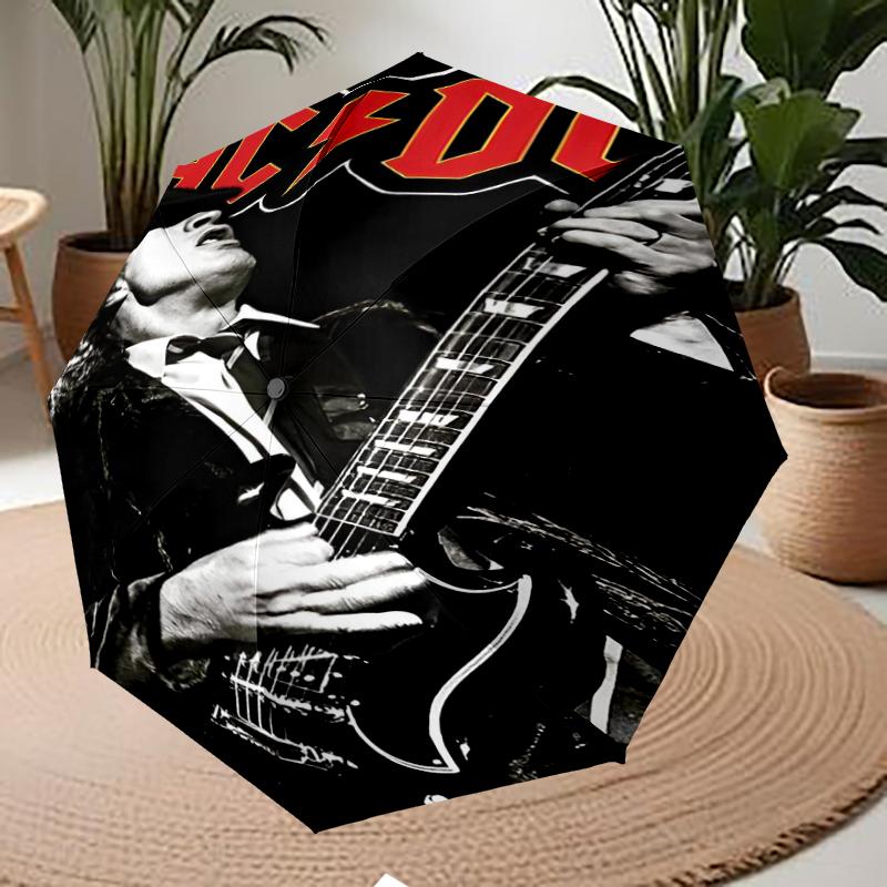 ACDC Theme Automatic Umbrella, Lightweight & Portable, 8 Rib, Perfect for Outdoor Travel, Birthdays, Christmas, Gifts.