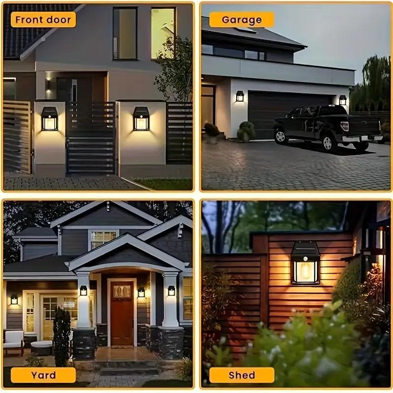 2-8PCS Solar Wall Lights with Motion Sensor Outdoor Solar Garden Light 3Mode Waterproof Solar Tungsten Wall Lamp for Yard Garage