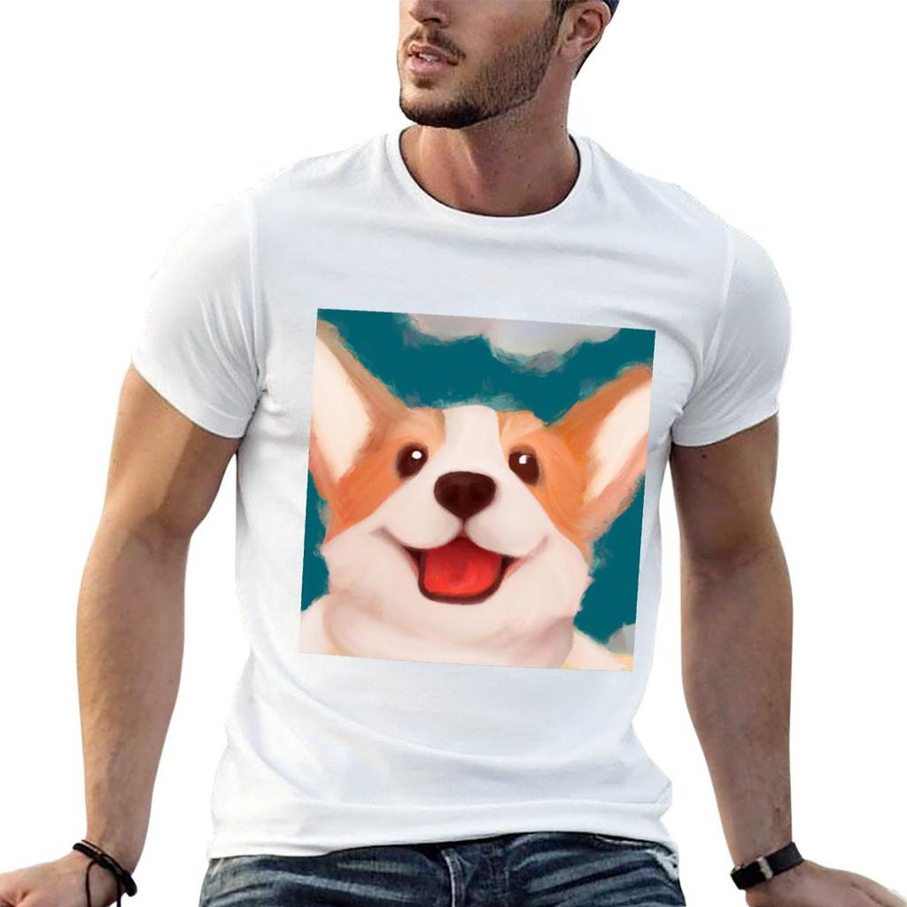 Happy Corgi T-Shirt Essential T Shirt Graphic T Shirts for Man T Shirt Man Cotton T-shirt