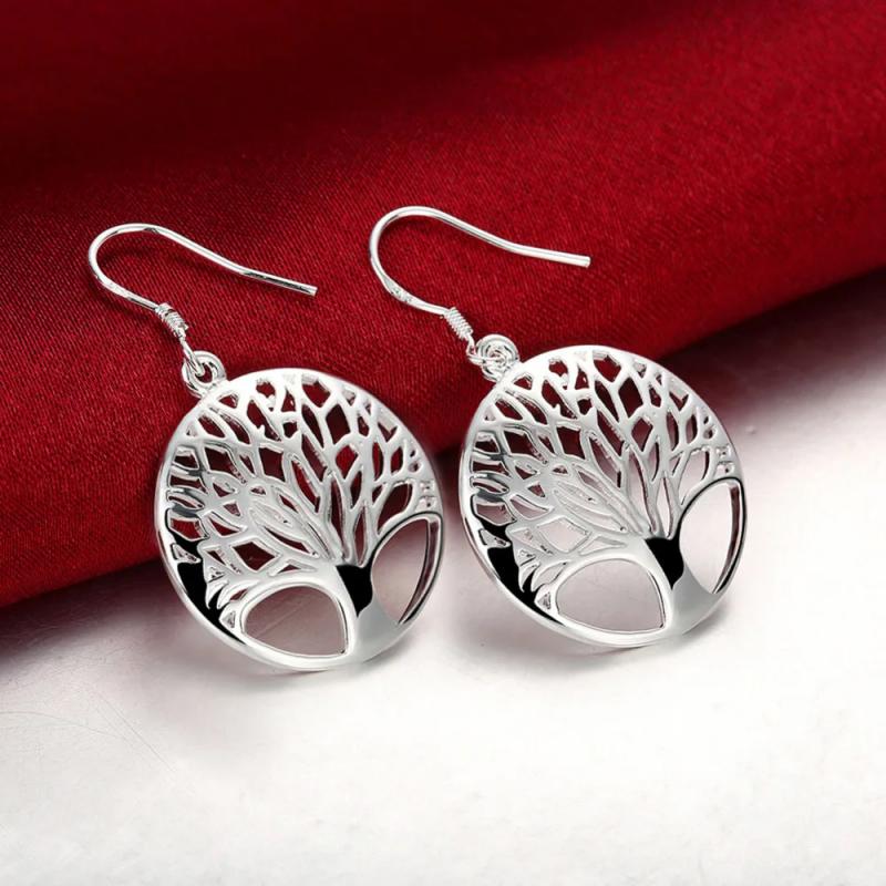 Tree Of Life Alloy Earrings And Necklace Set Simple Fashion Jewelry For Women Plant Design Elegant Gift
