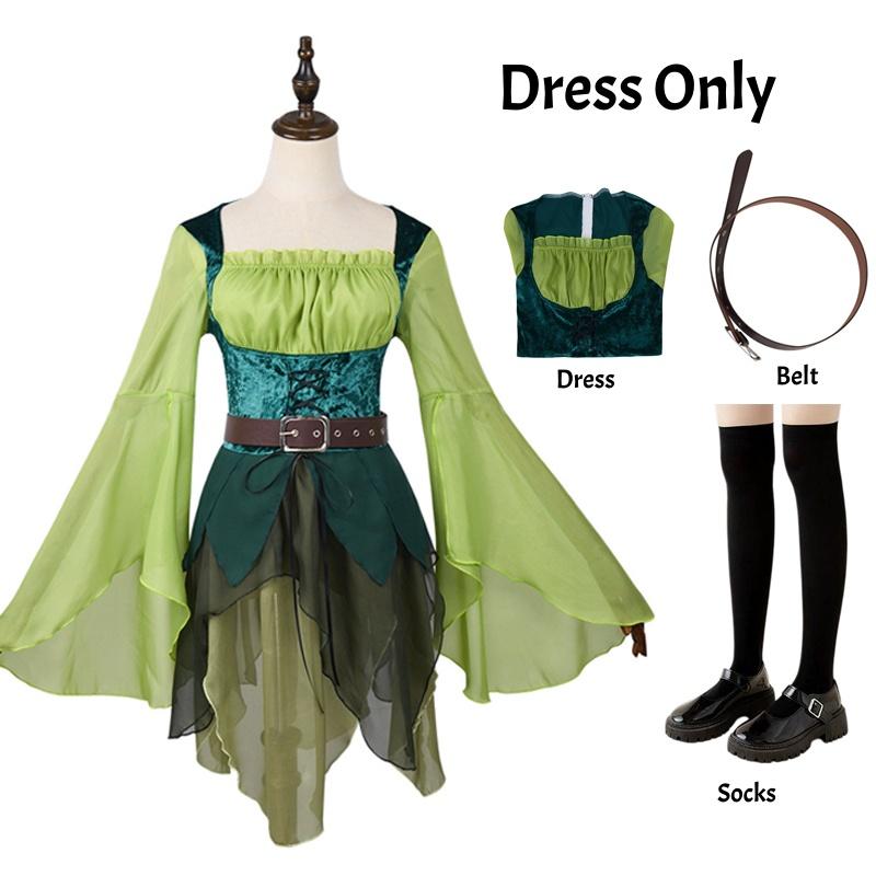 Women Elf Fairy Costume Green Medieval