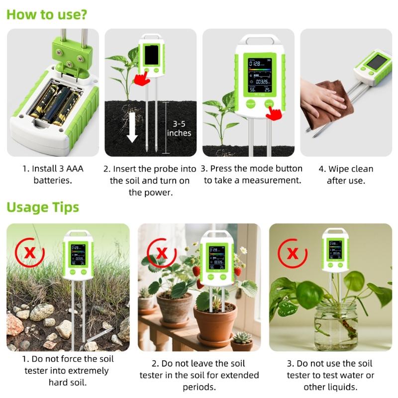 6 In 1 Soil Testing Meter Set Measure Humidity Acidity Sunlight And Heat For Gardening Farm And Greenhouse Indoor Plant