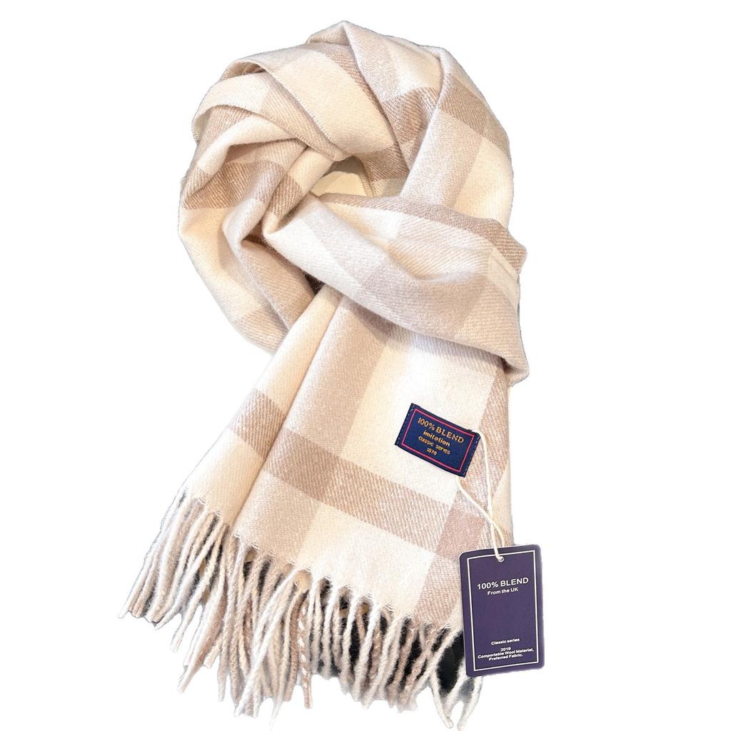 American retro green plaid scarf women's autumn and winter warm plaid imitation cashmere student couple scarf shawl men